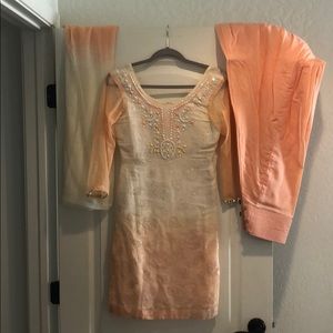 White/cream and peach Indian suit